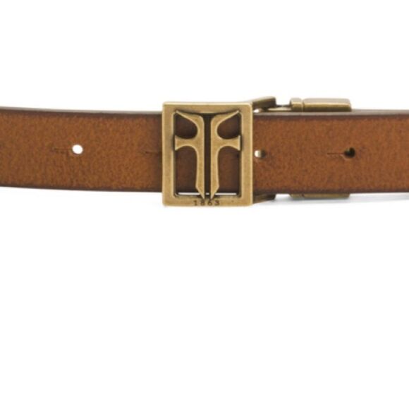 FRYE LβTan Brown Reversible Twist Gold Tone Hardware Pin Hole Leather Belt - Picture 2 of 8